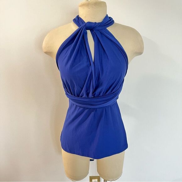 Avon Products Royal Blue Convertible Halter Wrap Blouse Size Medium - Picture 5 of 10